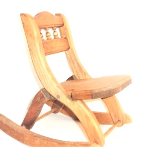 LVG - FOLDING  Wood ROCKING CHAIR Doll Chair Photo Prop Wood Rocker Plant Stand - Picture 1 of 6